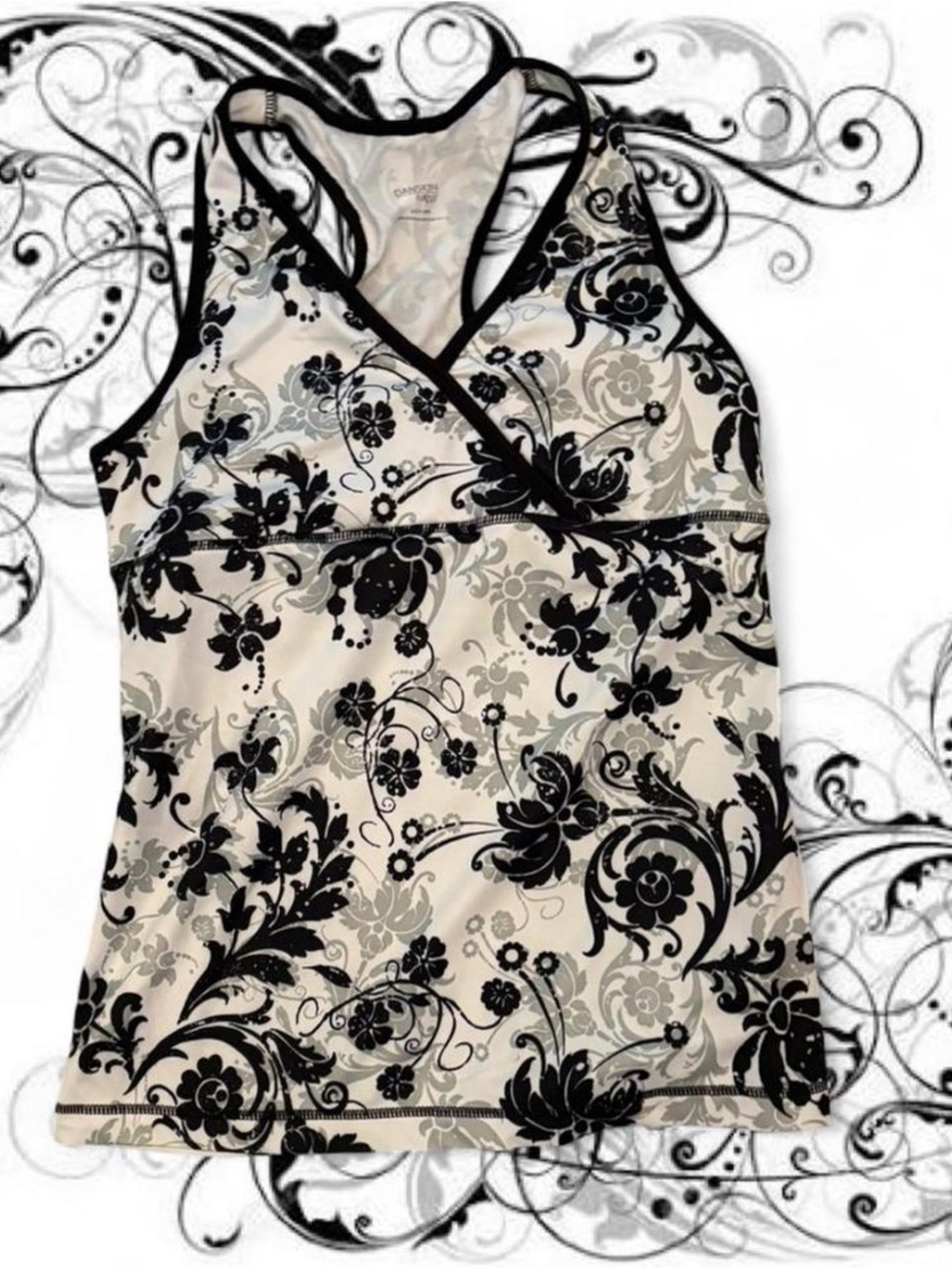 Y2K 2000s Danskin Activewear Material Tank Top Floral V Neck